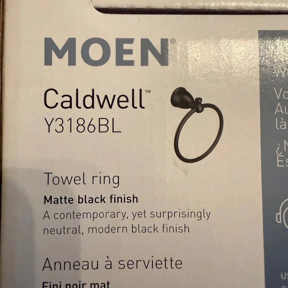 Moen Caldwell Towel Ring Matte Black Y3186BL Bathroom Hardware New Box Damage